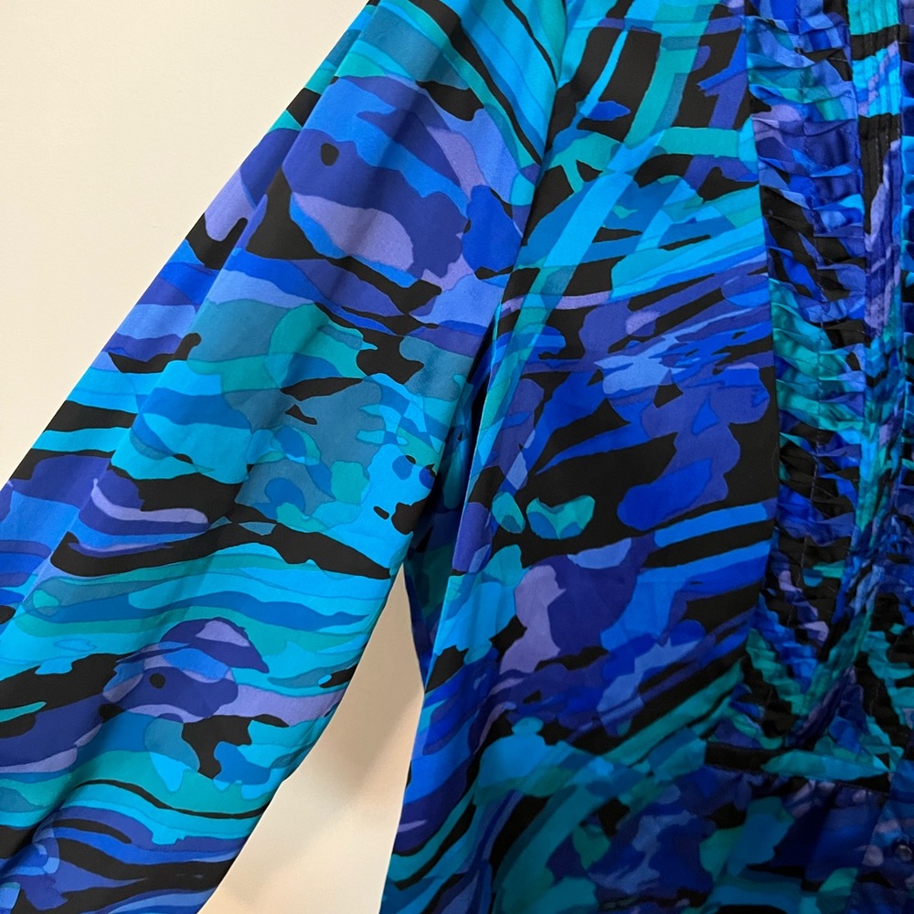 Marc Bouwer Satin Ruffled Patterned Button Down Blouse - Picture 4 of 11